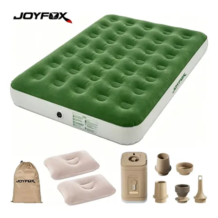 Colchão Inflável Casal Joyfox Série Forest C/ Bomba Elétrica, Luz, 2 Travesseiros E Bolsa Verde E Branco