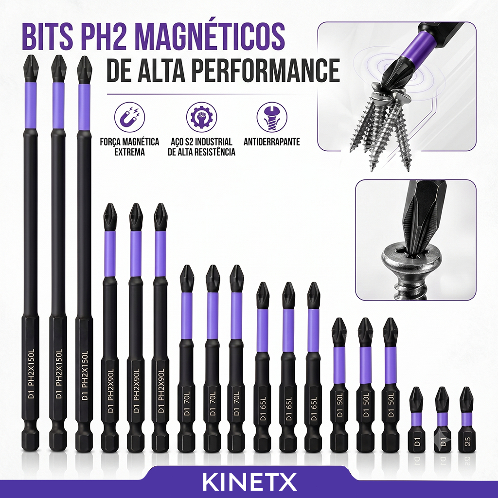 Kit 6/12/18 Bits Philips PH2 Magnético Antiderrapante Imã Para Parafusadeira De Impacto Alta Dureza S2 Pontas