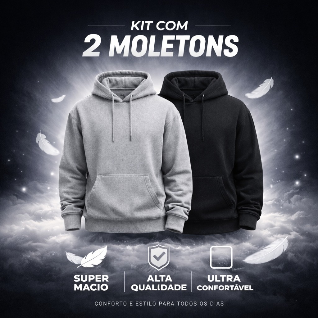 Kit 2 Moletom Unissex Canguru Flanelado Grosso  Inverno Confortável Frio Inverno Outono Unissex Capuz