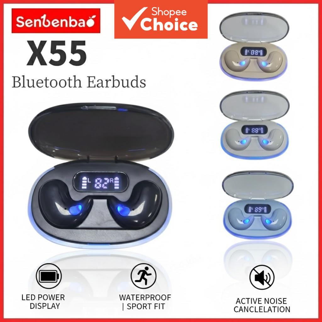 Fones de Ouvido Bluetooth Sem Fio TWS Senbenbao X55, com Display LED, Cancelamento de Ruído, À Prova d'Água, Estéreo