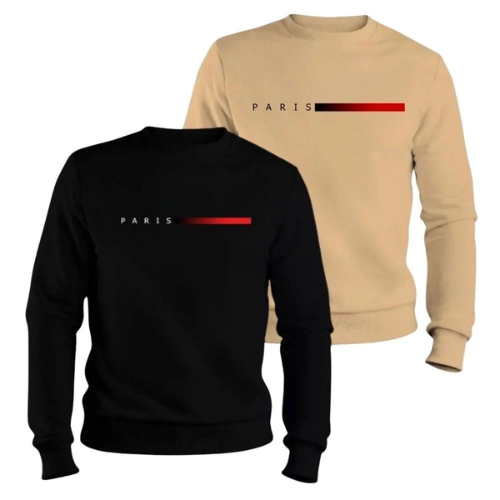 Kit 02 blusas de Moletom Masculina Gola Careca Redonda Paris Lisa Premium Blusa de Frio Casaco Unissex