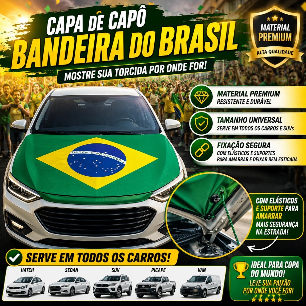 Bandeira Brasil Para Capô De Carro 180x120 Premium Ajustável Copa Do Mundo 2026 Todos Modelos Carro