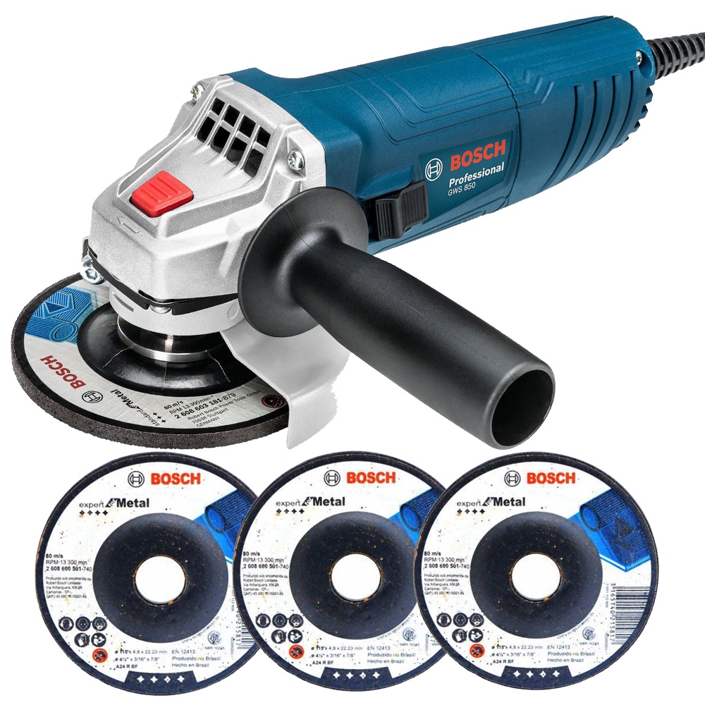 Esmerilhadeira Angular GWS 850 Bosch 850W 4.1/2" com 3 Discos