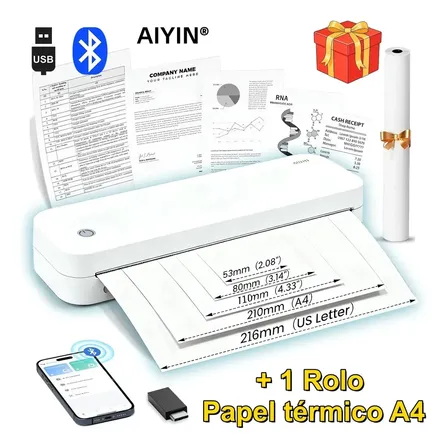 Impressora Termica Portátil A4 + 1 Rolo Papel Bluetooth Usb 203dpi Impressora A4 A5 2800mah Com 127v/220v Impressora... Branco