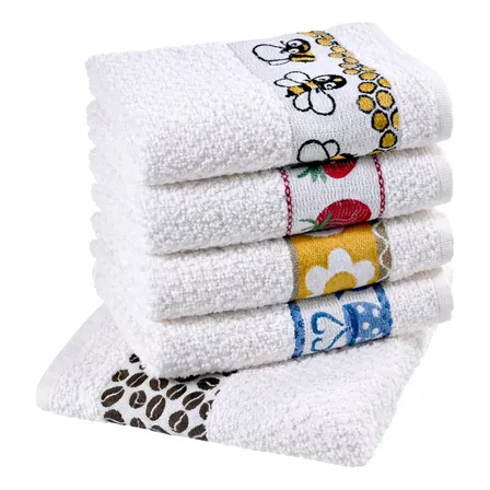 Pano De Prato Atoalhado Atacado Laune Gourmet Kit Com 5 Peças Cor Branco Desenho Sortidos Laune Haus