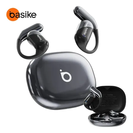 Basike Fone De Ouvido Sem Fio Bluetooth Com Gancho Gamer Esportivo Baixa Latência 100h, Design Aberto Preto