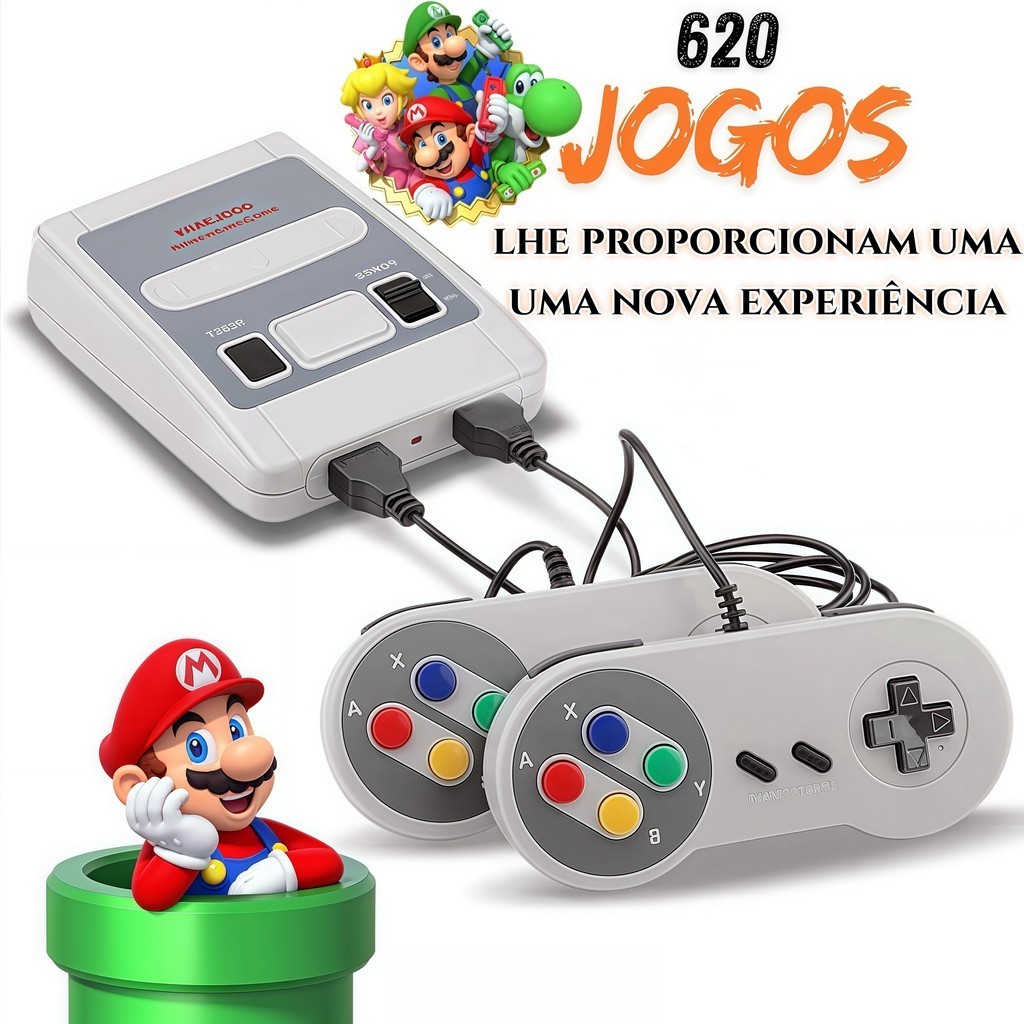 Video Game Classic Super Nintendo Mini SNES 620 Jogos Retro 8 Bits Com 2 Controles Original Envio Imediato