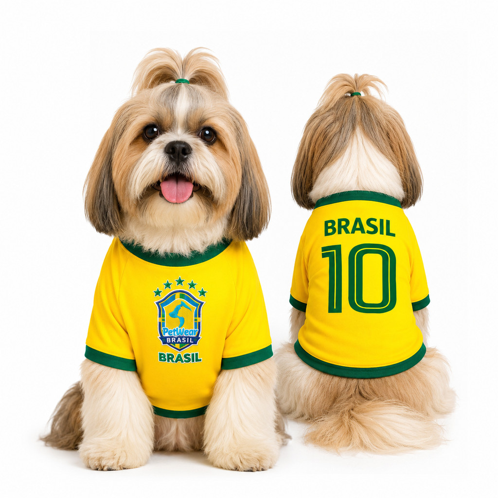 ROUPA CAMISETA PET Verde e Amarela para Cachorro e Gato Premium PetWear
