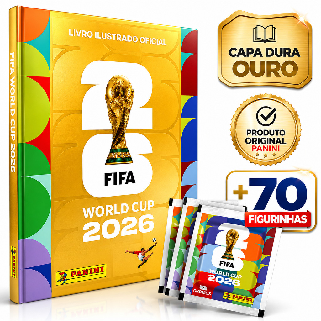 Kit Album Capa Dura Ouro + Figurinhas Copa Do Mundo Fifa 2026 Original Panini