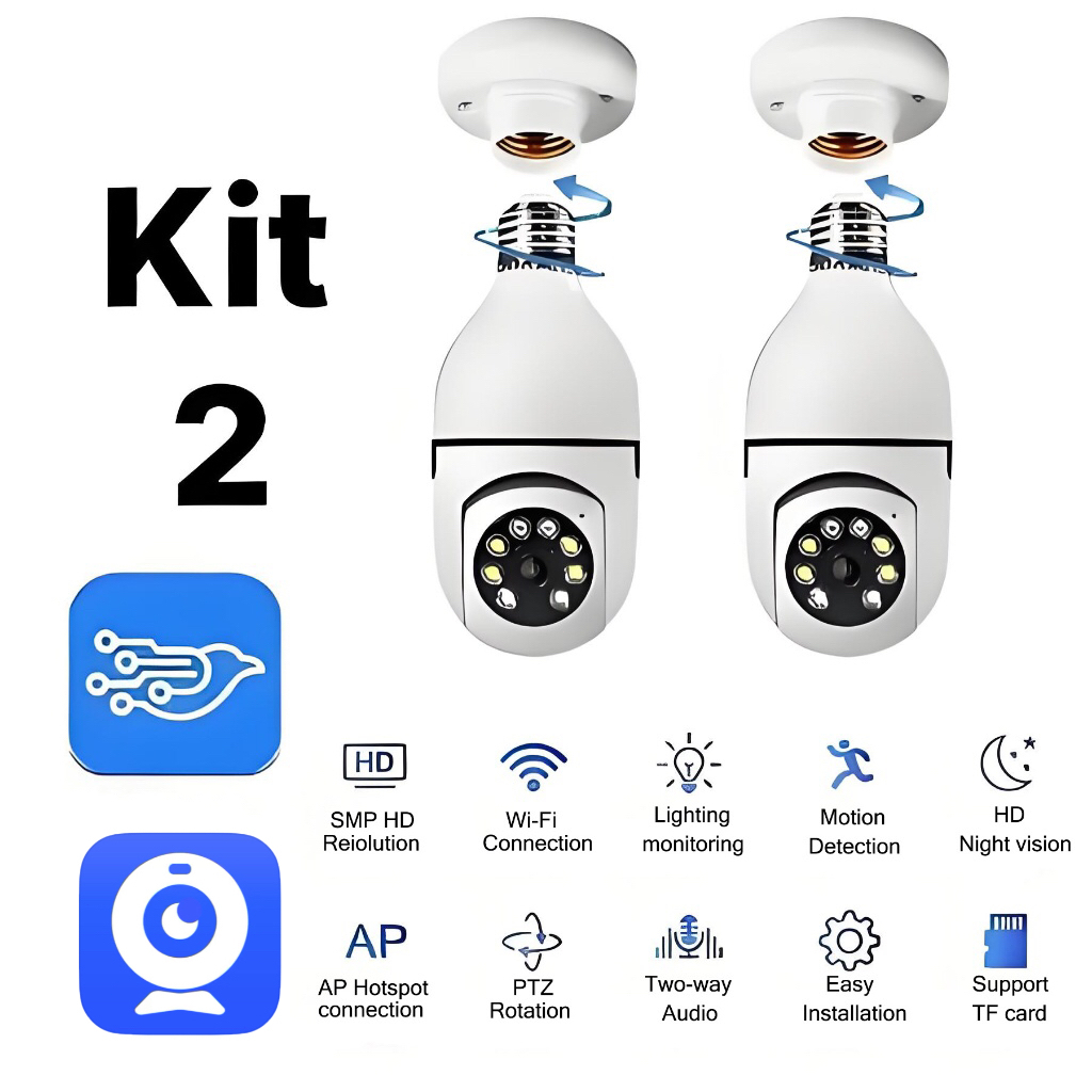 Kit  Câmera De Segurança Lâmpada Externa Infravermelha À Prova D'água 360 Wifi Sem Fio 2.4G E27