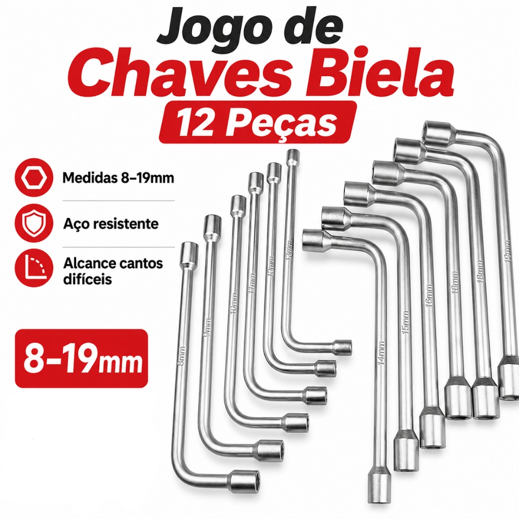 Kit 12 peças Jogo de chave biela kit ferramentas 8 a 19mm kit ferramentas jogo chaves biela chave boca