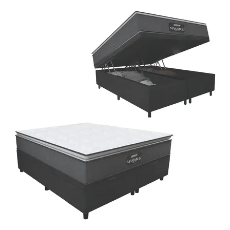 Cama Box Baú Casal King Pillowtop Maximus Gazin Cinza/preto