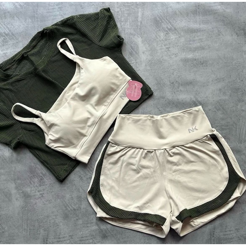 Conjunto Short Duplo Fitness Feminino Cropped Top Poliamida Linha Luxo Zero Transparência