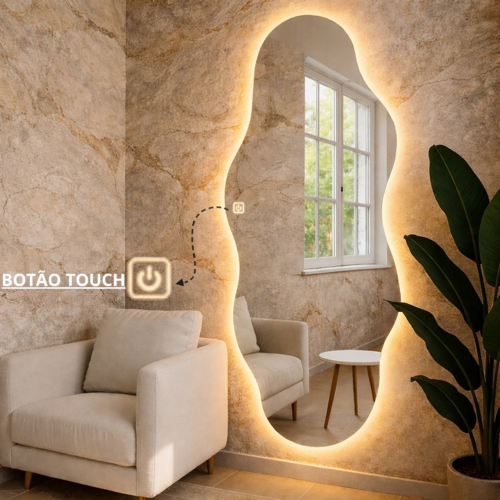 Espelho Com Led Grande Corpo Inteiro Touch Screen Sala Quarto Orgânico