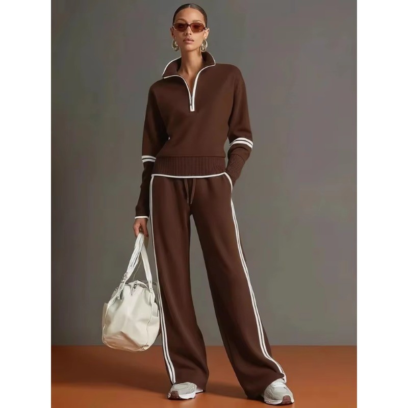 Conjunto Esportivo Elegante De Manga Comprida E Calça Cor Sólida/Bloqueada 202605A