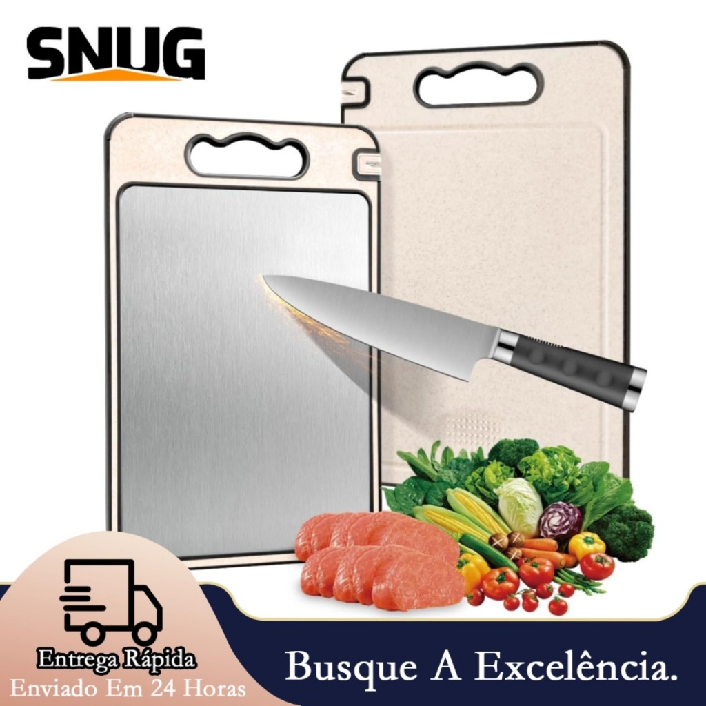 Tábua de Corte com Afiador Dupla Face - Aço Inox & PP Higiênico para Evitar
