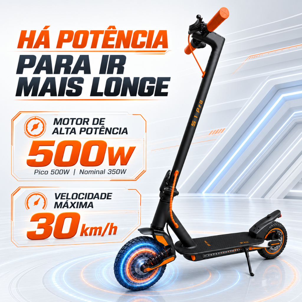 Egazza Patinete Elétrico 500W Scooter Alumínio Para Adultos 30 KM/H Com Bluetooth Com Amortecedor