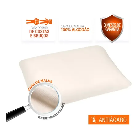 Travesseiro Kit Nasa X 2 un Duoflex Altura 10cm Para Fronha 45x65cm Antiácaro Capa Malha 100% algodão