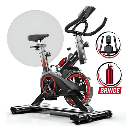 Bicicleta Ergométrica Bike Spinning 6kg Sensação inércia Fitness Preto e Vermelho Sevenfit Para Cardio E Musculação