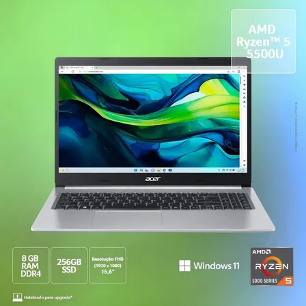 Notebook Acer Aspire 5 A515-45-R5AT AMD Ryzen 5 5500U 15.6"AMD Radeon Graphics 256GB SDD 8GB RAM Windows 11