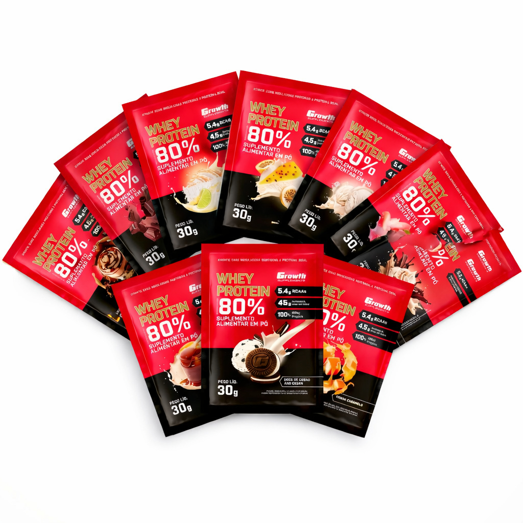 Sachês Whey Protein 80% 30g Sabores Variados Proteína 19 Sabores Disponíveis