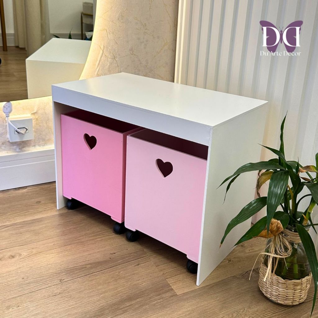 Organizador de Brinquedos Bancada Infantil 2 Gavetas Com Rodinhas em MDF