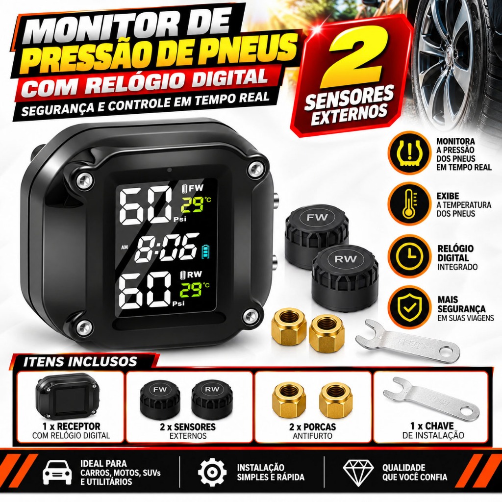 NN M5 Motorcycle Wireless TPMS Motorcycle Tire Pressure Monitoring Alarm System with 2 External Sensors 5 Methods