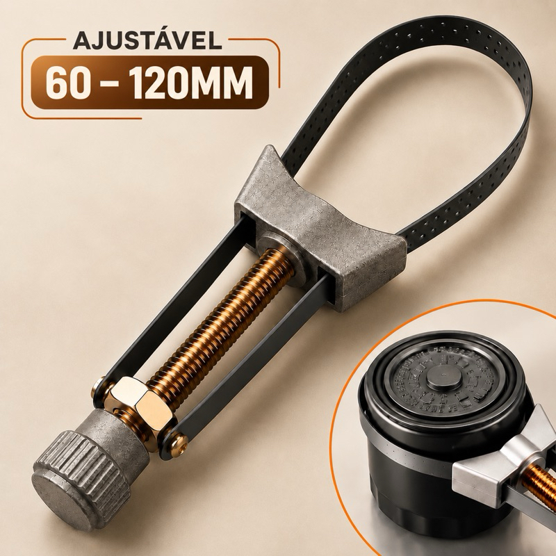 Chave Saca Filtro de Óleo Cinta Regulável 60mm a 120mm Universal Automotiva Metal