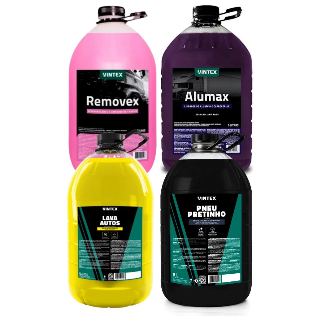Kit Lavagem Automotiva Vintex Vonixx - Lava Autos, Alumax, Removex e Pneu Pretinho 5L