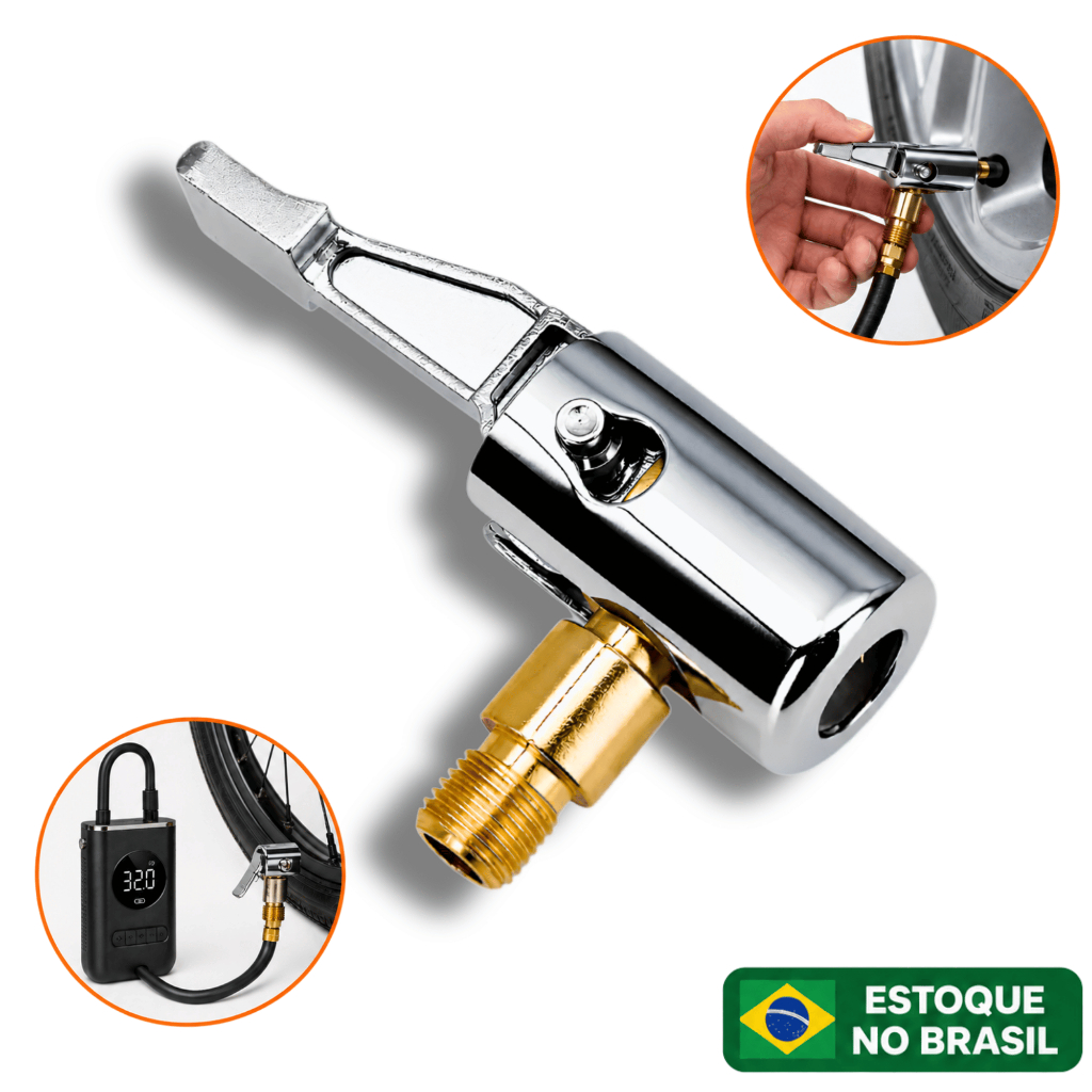 Bico Inflador de Pneus com Presilha de Ar para Carro Bicicleta Moto Adaptador Bomba Conector