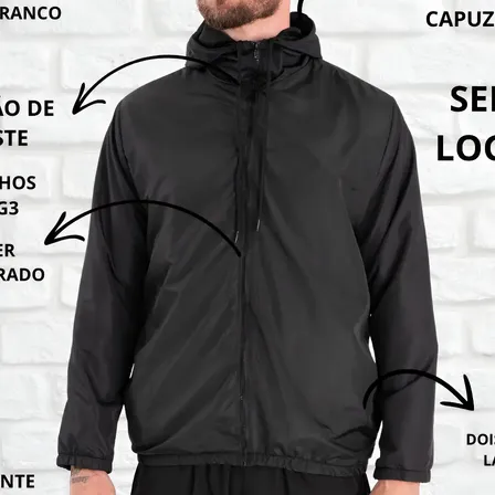 Jaqueta Corta Vento Liso Unissex Esportivo Capuz E Bolsos