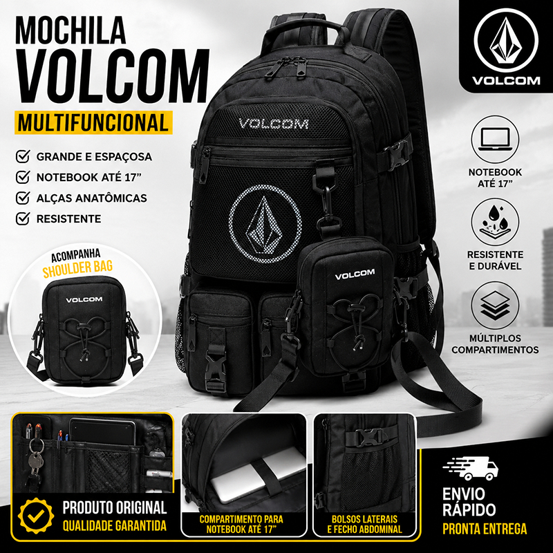 Mochila Volcom Grande para Notebook 17” Viagem Faculdade Multifuncional Original