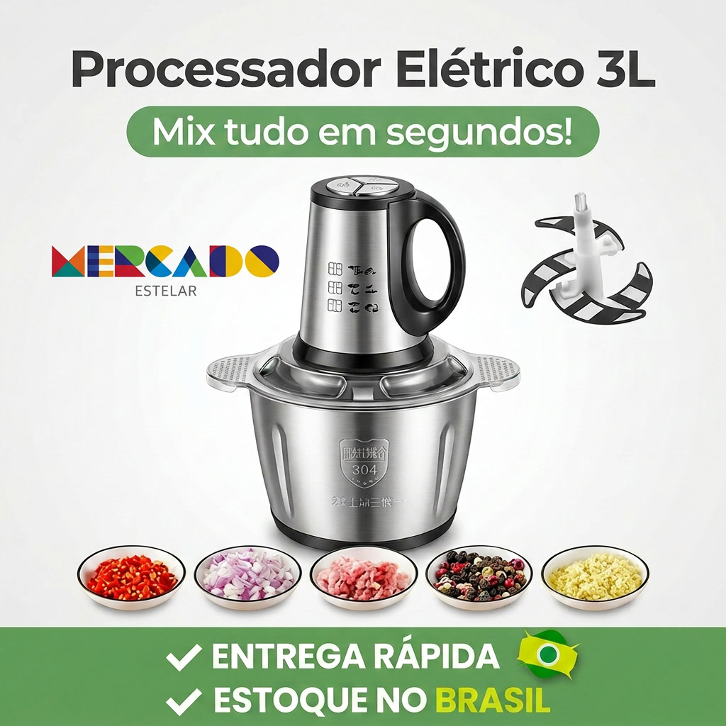 3L Picador De Alimentos Moedor De Carne Mixer Elétrica Processador Cozinha Casa Alho - 110v-220v