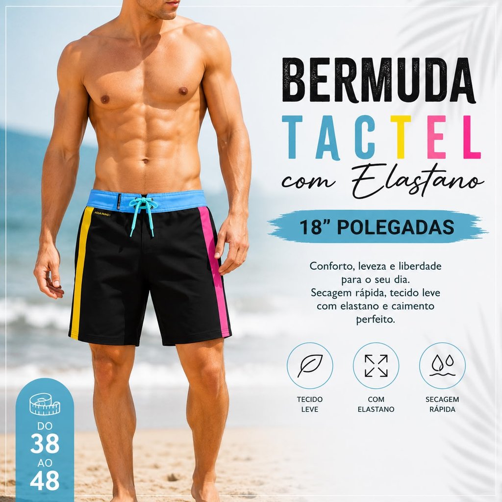 Bermuda Tactel com Elastano 18" Polegadas Premium