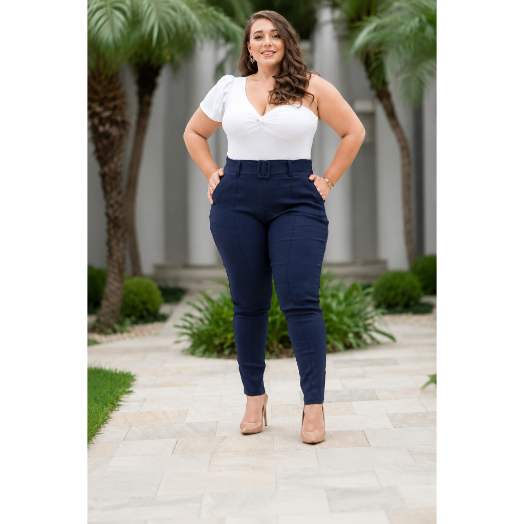 Calça Bengaline com Cinto Várias Cores Plus Size -Tamanho Grande
