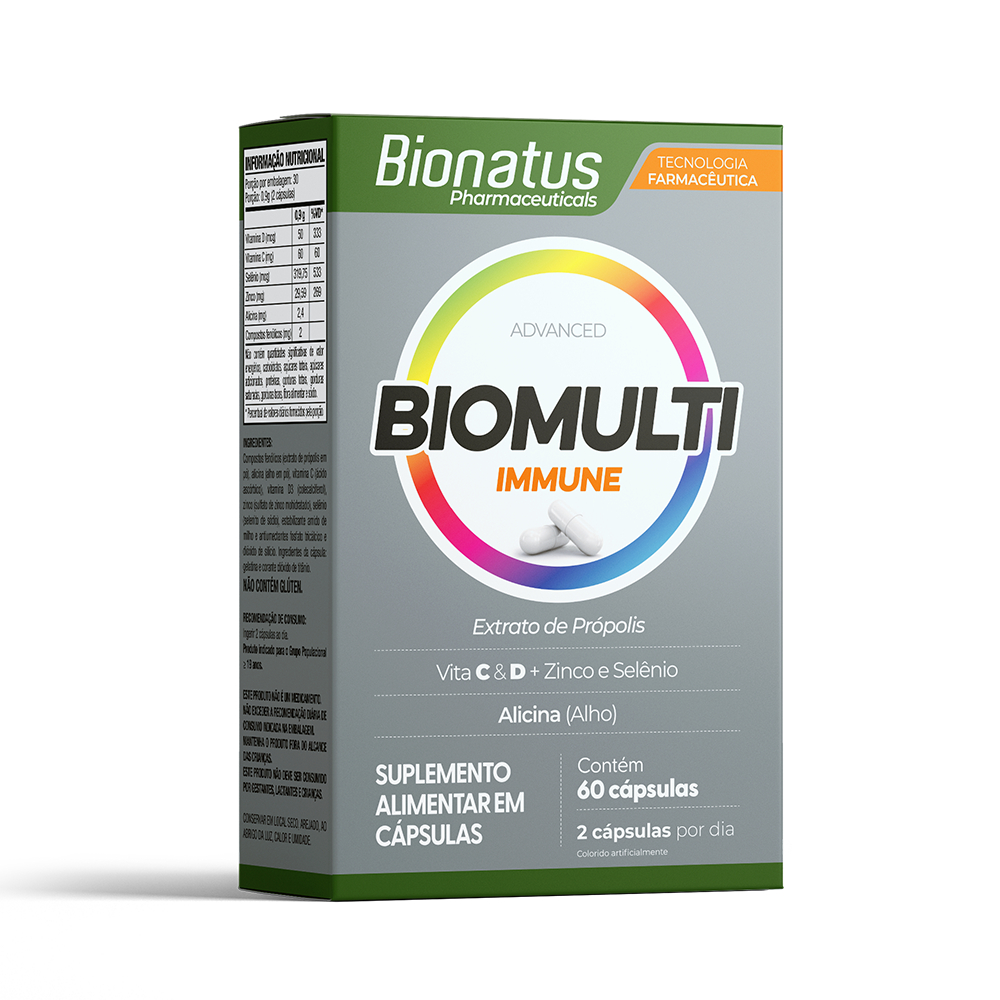 Suplemento Biomulti Immune com Alho Extrato de própolis e Vitamina C Contra Gripes e Resfriados