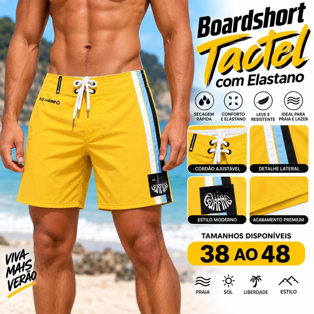 Boardshort Tactel com Elastano - 15" Polegada - Premium - Envio Rápido